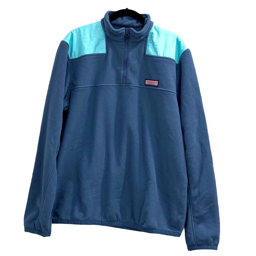 VINEYARD VINES BLUE WINDCREST GRID FLEECE QUARTER ZIP PULLOVER